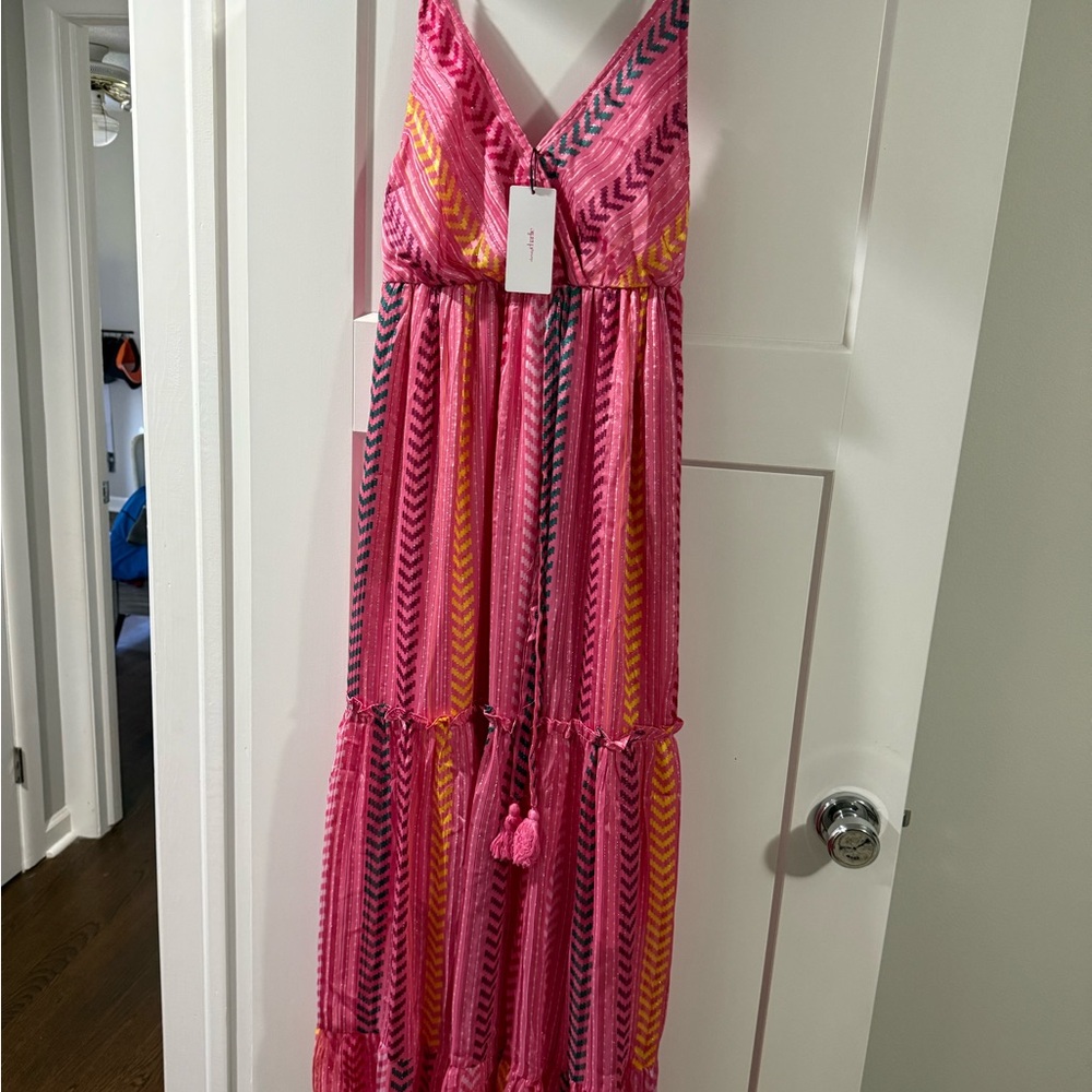 Charming Charlie Pink and Multicolor Chevron Dress